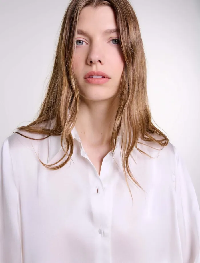 Tops and Shirts Women Maje White Silk Shirt White Tops and Shirts Women Maje White Silk Shirt White