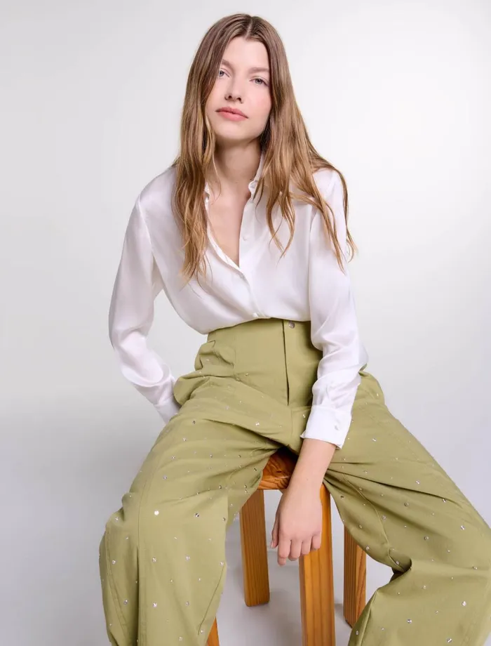 Tops and Shirts Women Maje White Silk Shirt White Tops and Shirts Women Maje White Silk Shirt White