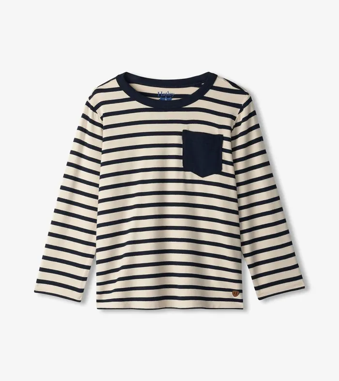 Tops Boys Hatley Boys Black and Cream Long Sleeve Bamboo TShirt