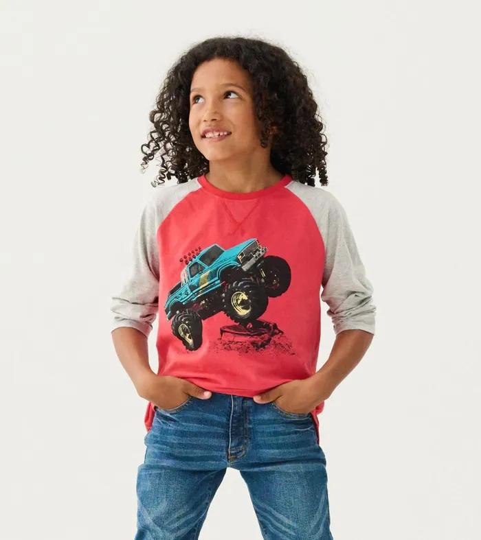 Tops Boys Hatley Boys Monster Trucks Long Sleeve Raglan TShirt
