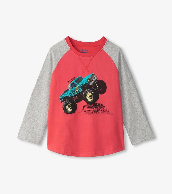 Tops Boys Hatley Boys Monster Trucks Long Sleeve Raglan TShirt