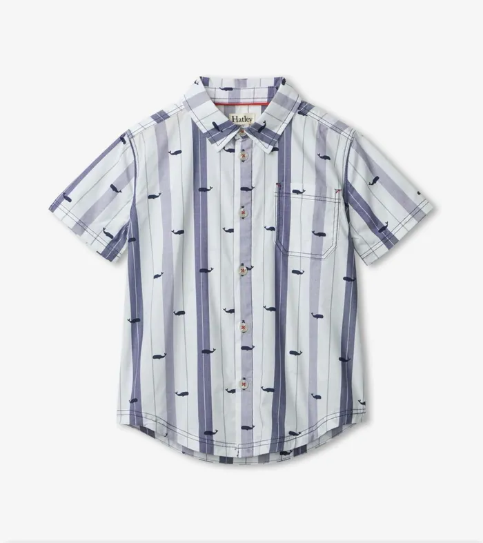 Tops Boys Hatley Nautical Whales Short Sleeve Button Down Shirt
