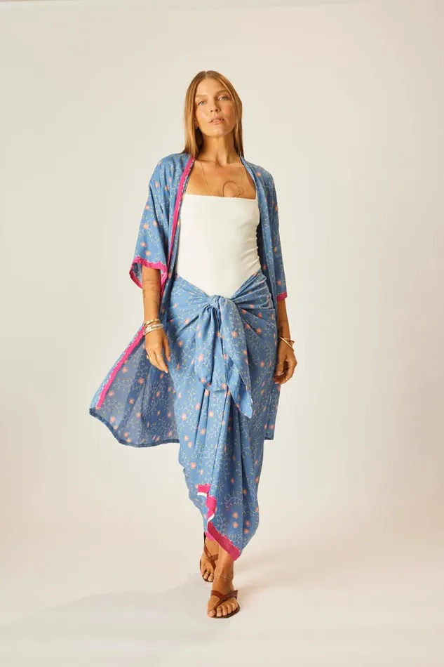 Tops Shop Natalie Martin LENNON KIMONO Pinwheel Denim