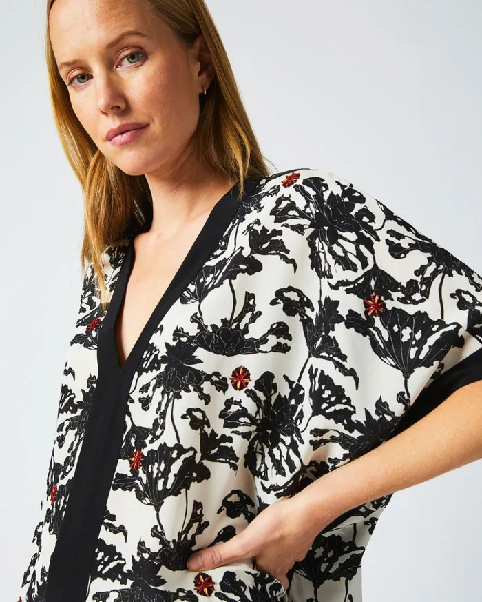 Tops Women Billy Reid Banded Kaftan Blouse Blackwhite