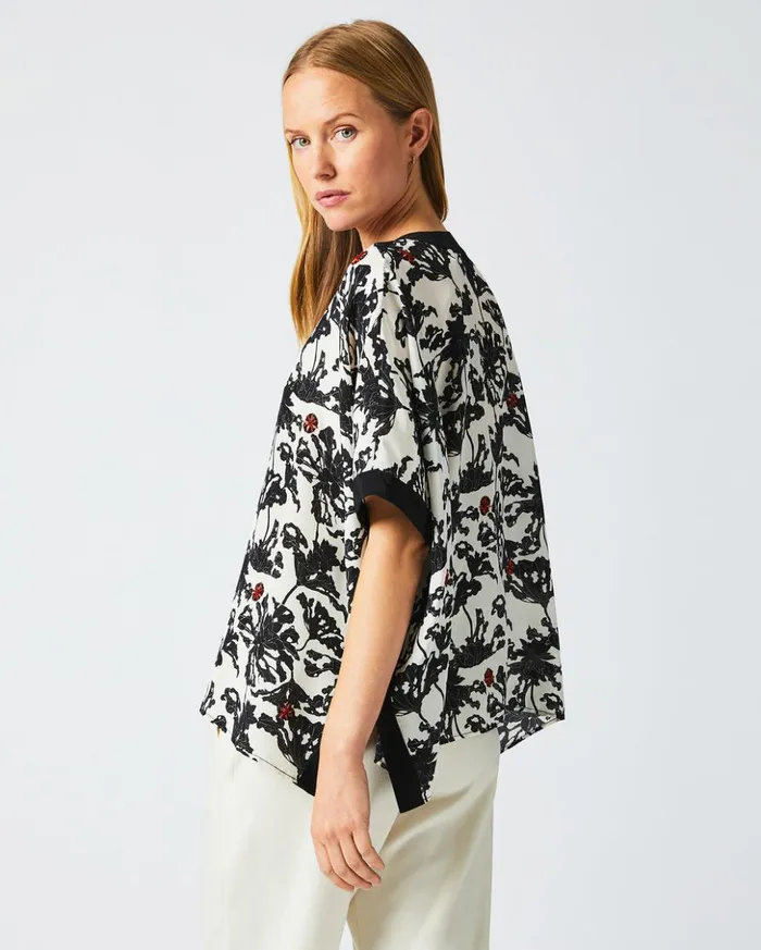Tops Women Billy Reid Banded Kaftan Blouse Blackwhite