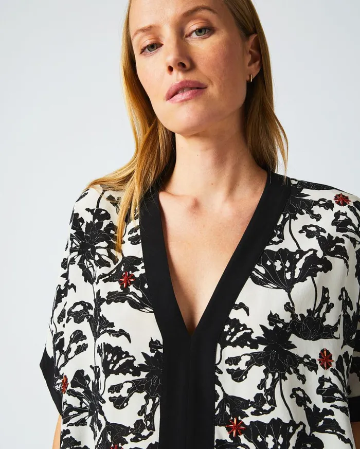 Tops Women Billy Reid Banded Kaftan Blouse Blackwhite