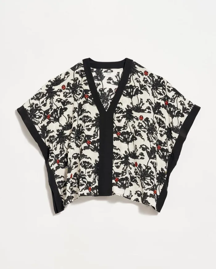 Tops Women Billy Reid Banded Kaftan Blouse Blackwhite