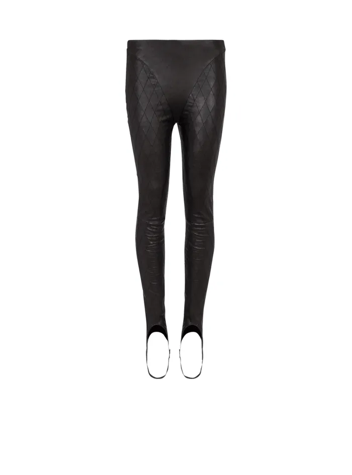Topstitched Leather Leggings Black Women Balmain Trousers And Shorts