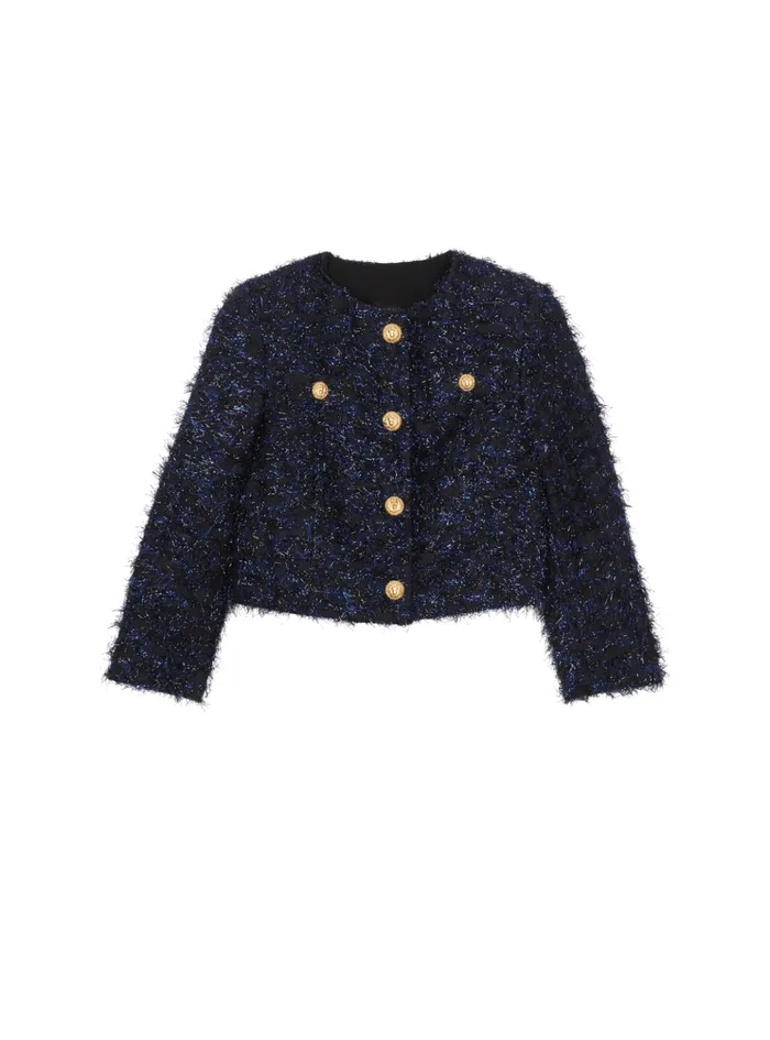 Tweed Jacket Navy Kids Balmain
