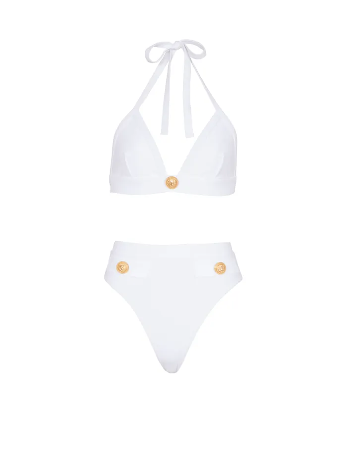 Twopiece Swimming Costume With Buttons White Women Balmain Swimwear