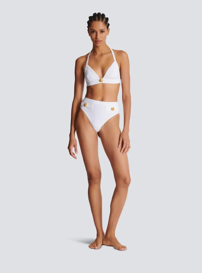 Twopiece Swimming Costume With Buttons White Women Balmain Swimwear