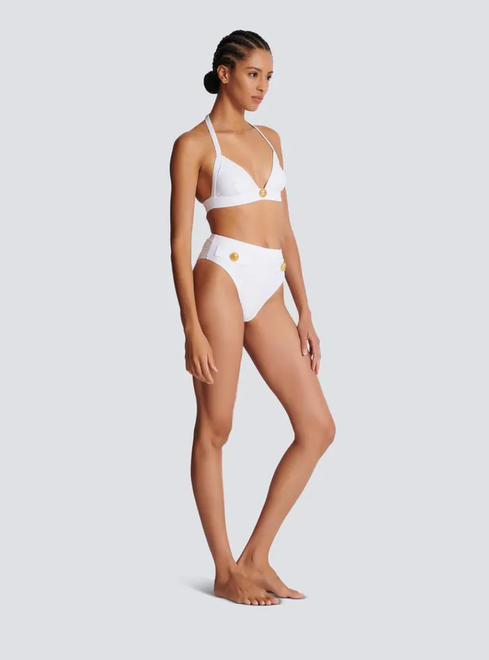 Twopiece Swimming Costume With Buttons White Women Balmain Swimwear