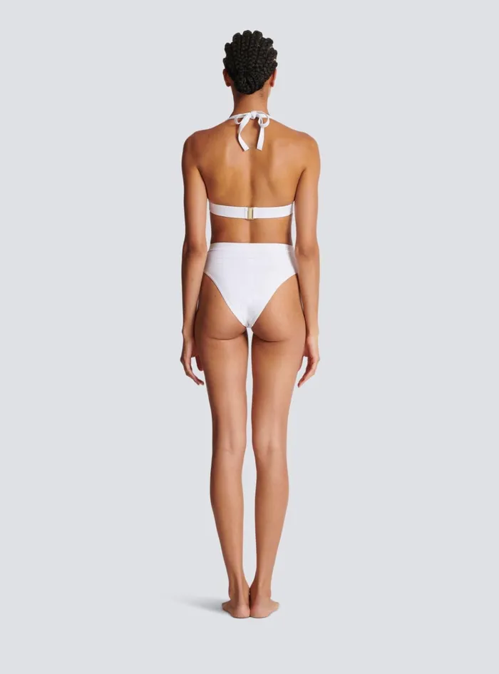 Twopiece Swimming Costume With Buttons White Women Balmain Swimwear