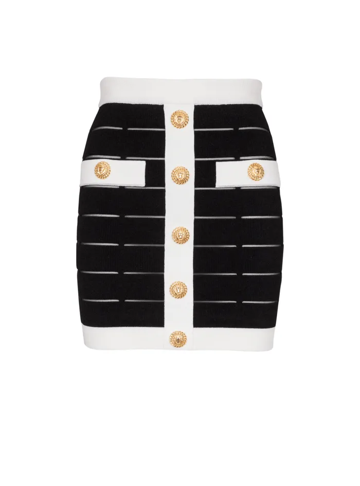 Twotone Buttoned Knit Skirt Black Women Balmain Skirts