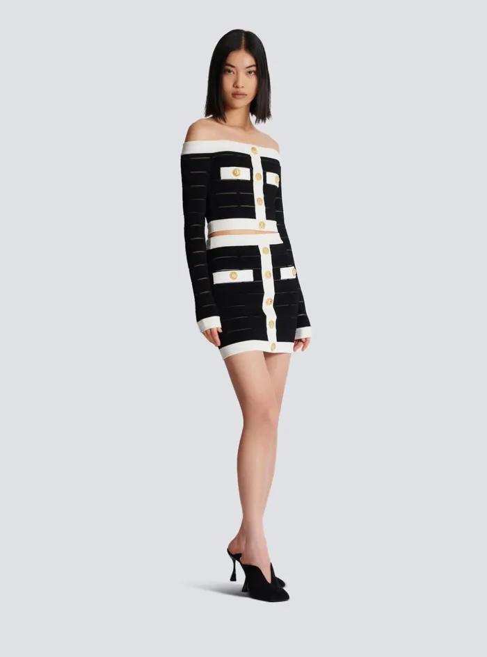 Twotone Buttoned Knit Skirt Black Women Balmain Skirts