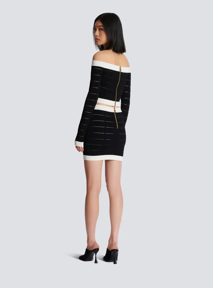 Twotone Buttoned Knit Skirt Black Women Balmain Skirts