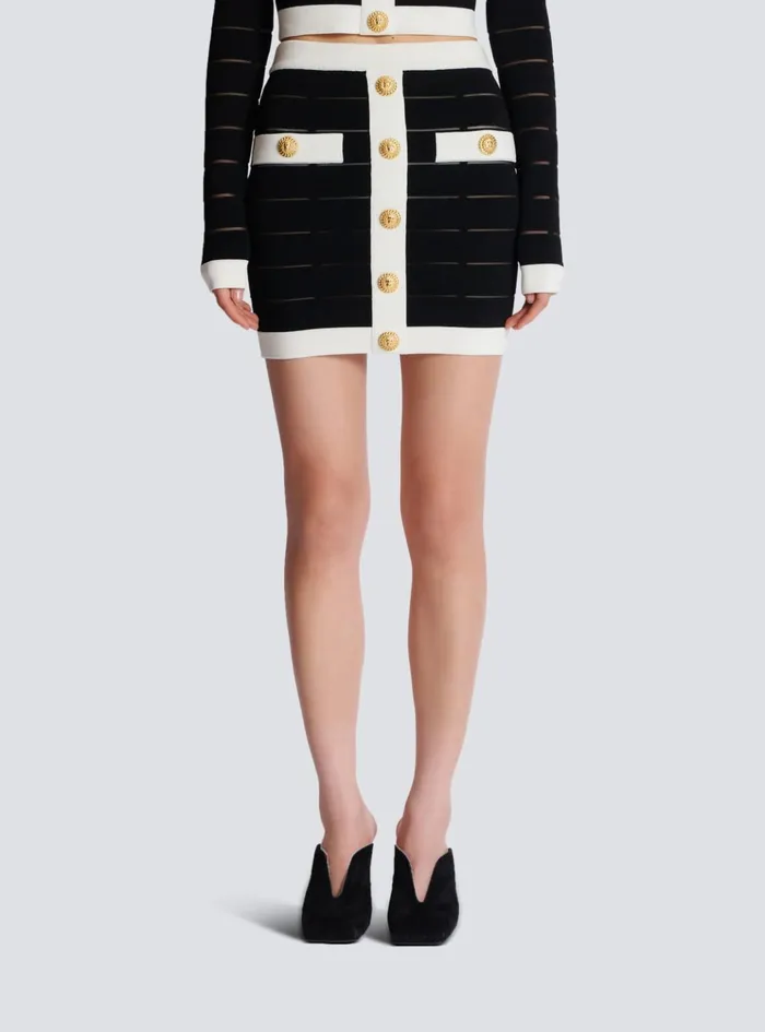 Twotone Buttoned Knit Skirt Black Women Balmain Skirts