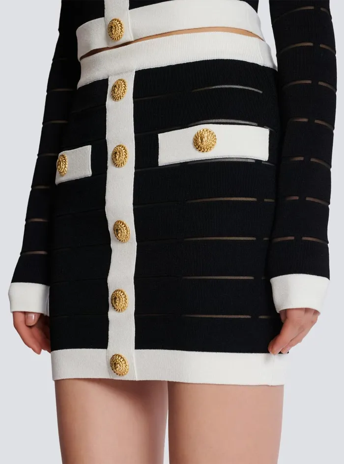 Twotone Buttoned Knit Skirt Black Women Balmain Skirts