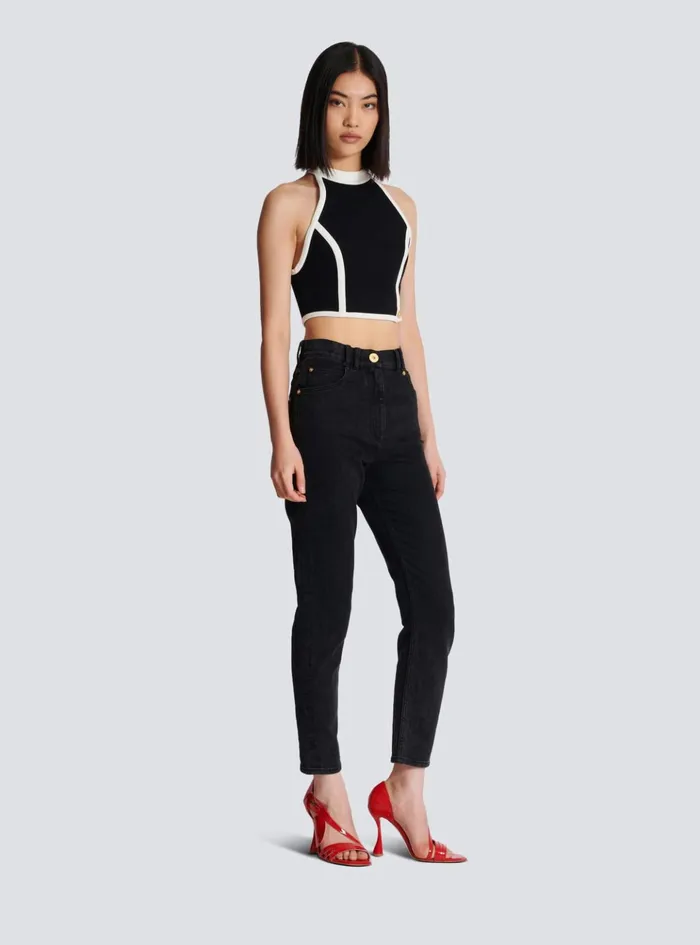 Twotone Top Black Women Balmain Tops And Shirts