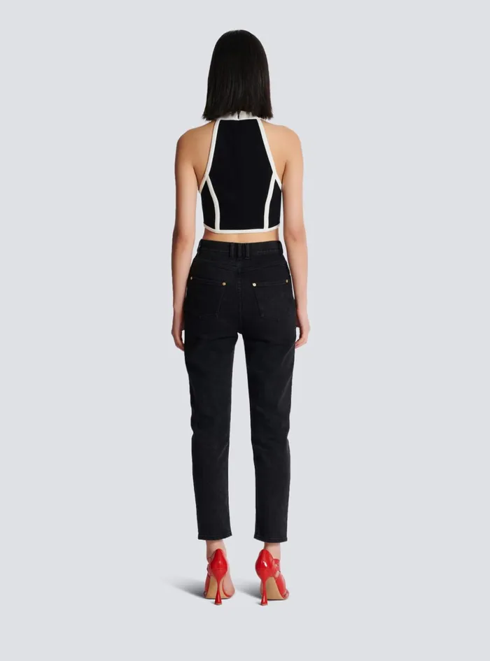 Twotone Top Black Women Balmain Tops And Shirts