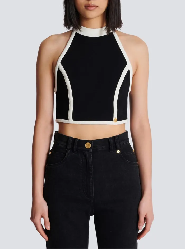 Twotone Top Black Women Balmain Tops And Shirts