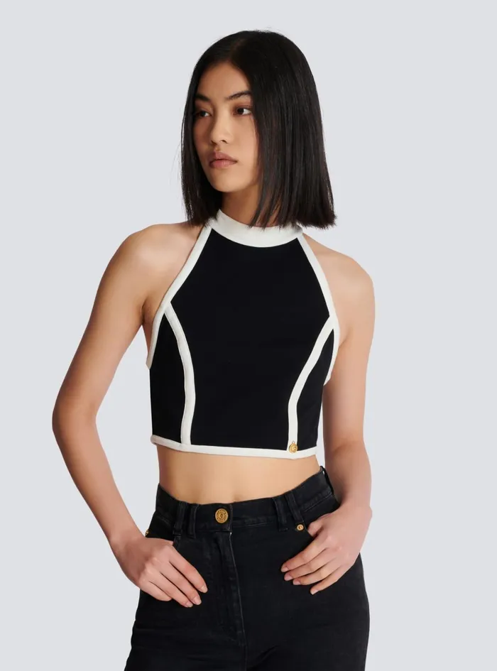 Twotone Top Black Women Balmain Tops And Shirts