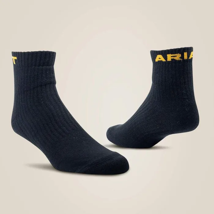 Unisex Socks Ariat Premium Ringspun Cotton Quarter Crew Work Sock 3 Pair Pack Black
