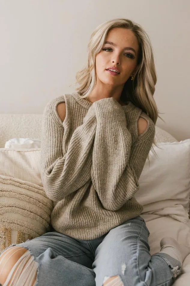 Vanessa Cut Out Sweater Taupe Women Bohme Tops