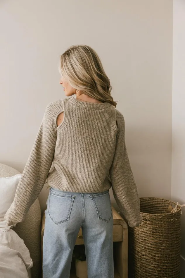 Vanessa Cut Out Sweater Taupe Women Bohme Tops