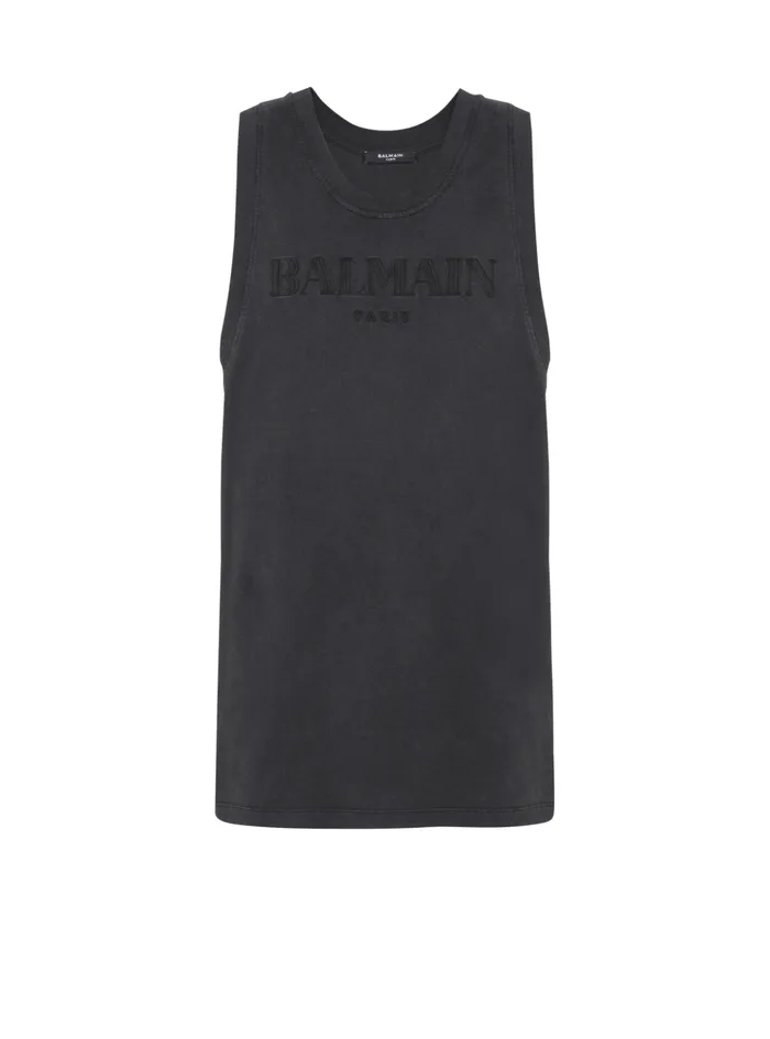 Vintage Embroidered Tank Top Grey Men Balmain TShirts