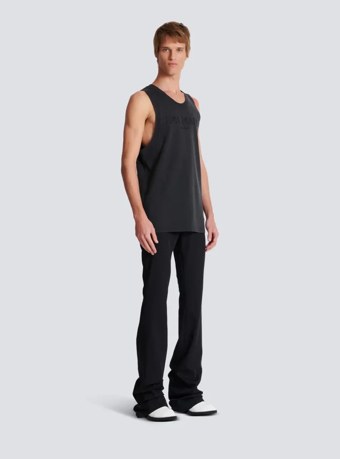 Vintage Embroidered Tank Top Grey Men Balmain TShirts