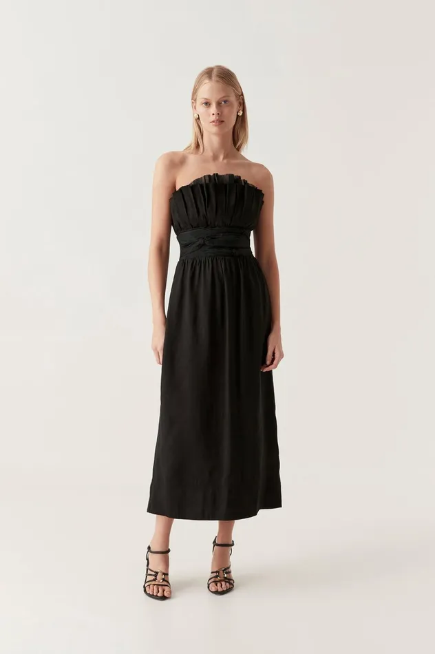 Whisper Knot Waist Midi Dress Black Women Aje Bridesmaid Dresses