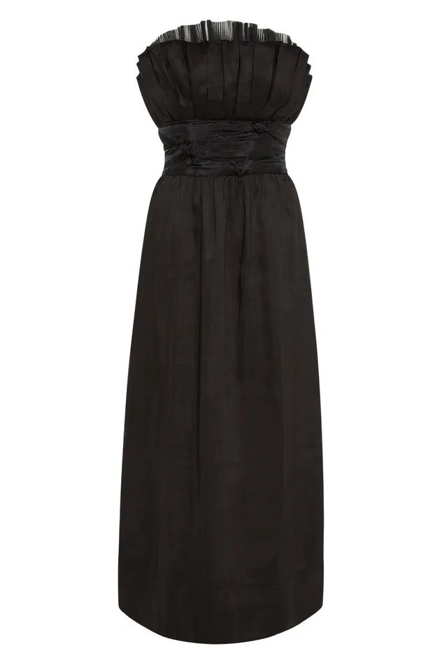 Whisper Knot Waist Midi Dress Black Women Aje Bridesmaid Dresses