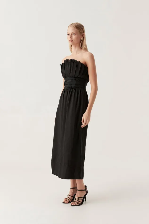 Whisper Knot Waist Midi Dress Black Women Aje Bridesmaid Dresses