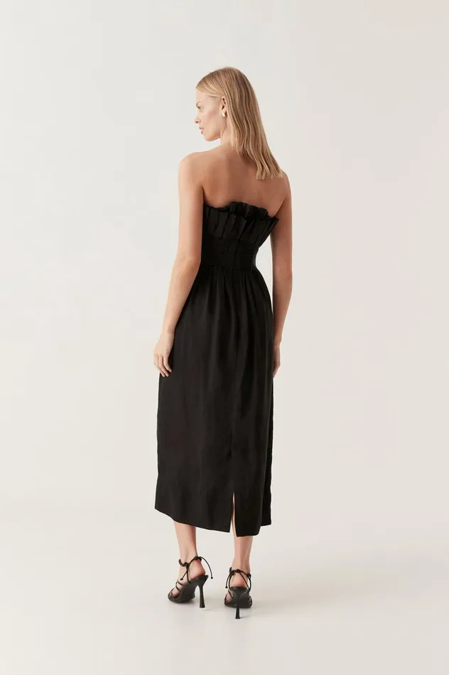 Whisper Knot Waist Midi Dress Black Women Aje Bridesmaid Dresses