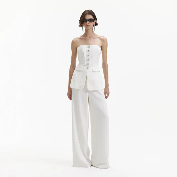 White Bandeau Crepe Jumpsuit Women Self Portrait Dresses