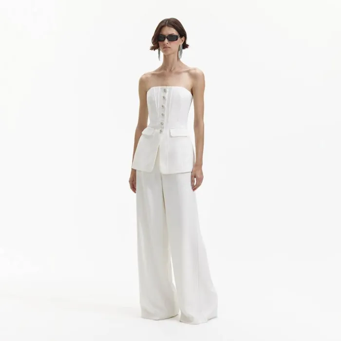 White Bandeau Crepe Jumpsuit Women Self Portrait Dresses White Bandeau Crepe Jumpsuit Women Self Portrait Dresses