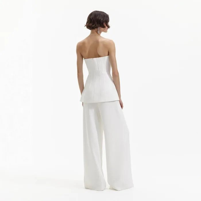 White Bandeau Crepe Jumpsuit Women Self Portrait Dresses White Bandeau Crepe Jumpsuit Women Self Portrait Dresses