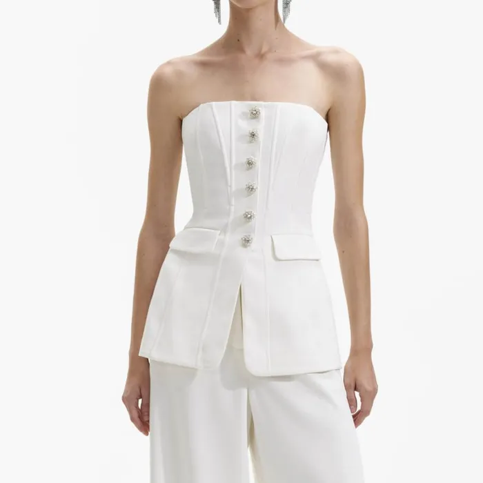 White Bandeau Crepe Jumpsuit Women Self Portrait Dresses White Bandeau Crepe Jumpsuit Women Self Portrait Dresses