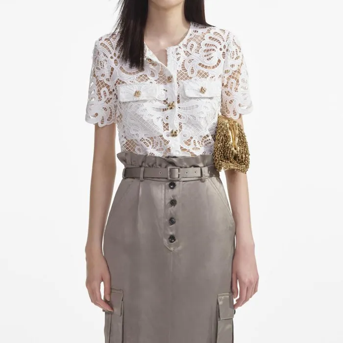 White Guipure Lace Top Women Self Portrait Tops White Guipure Lace Top Women Self Portrait Tops