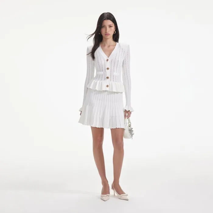 White Knit Peplum Mini Dress Women Self Portrait Dresses