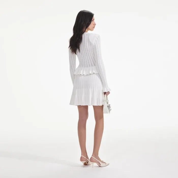 White Knit Peplum Mini Dress Women Self Portrait Dresses White Knit Peplum Mini Dress Women Self Portrait Dresses