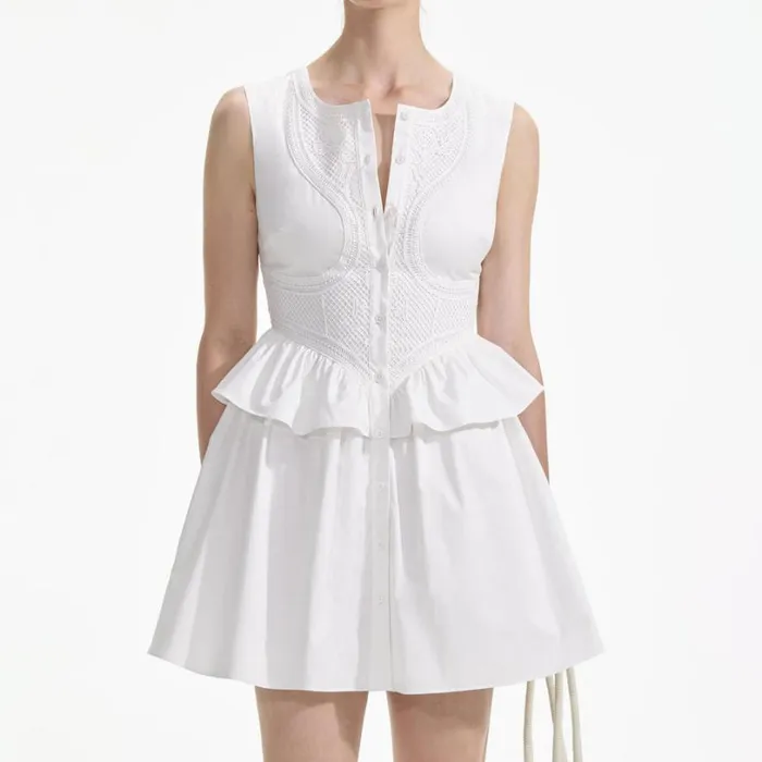 White Lace Panel Mini Dress Women Self Portrait Dresses White Lace Panel Mini Dress Women Self Portrait Dresses