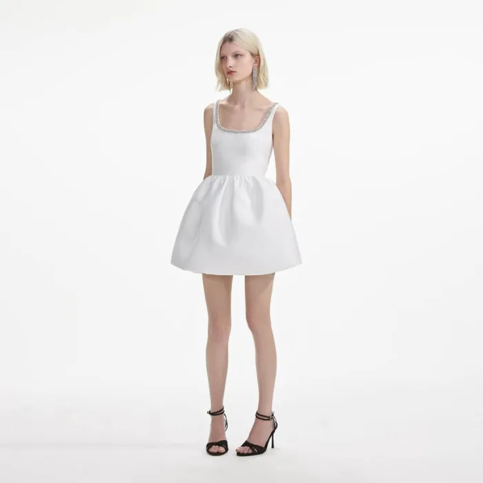 White Taffeta Diamante Mini Dress Women Self Portrait Dresses White Taffeta Diamante Mini Dress Women Self Portrait Dresses
