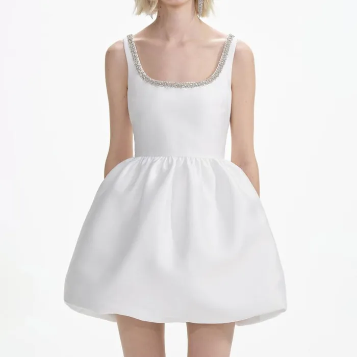 White Taffeta Diamante Mini Dress Women Self Portrait Dresses White Taffeta Diamante Mini Dress Women Self Portrait Dresses