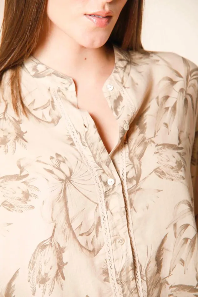 Woman Delhi Long Sleeve Shirt In Tencel With Leaf Print And Korean Collar Mason039s Shirts