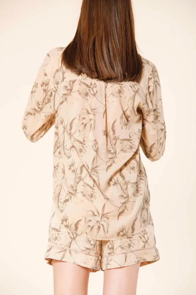 Woman Delhi Long Sleeve Shirt In Tencel With Leaf Print And Korean Collar Mason039s Shirts