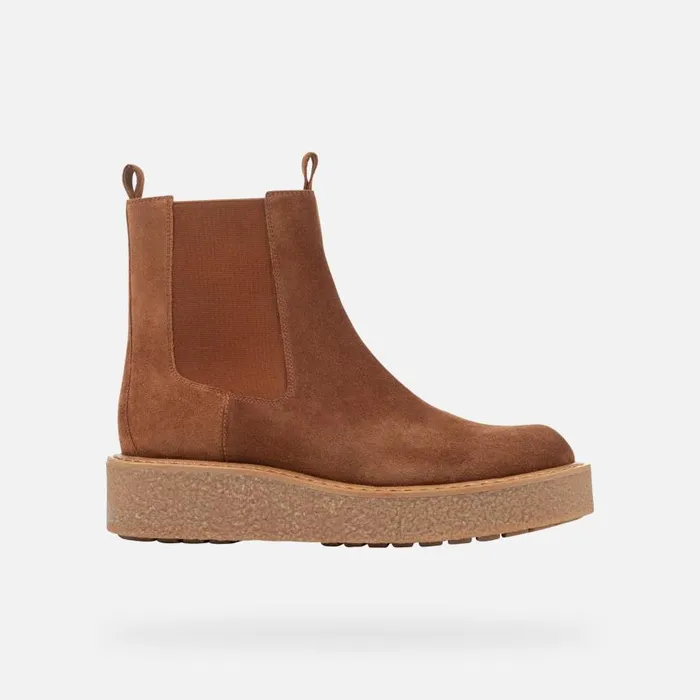 Woman Geox Ankle Boots ELIDEA C Suede Ankle Boots Camel Woman Geox Dark Camel
