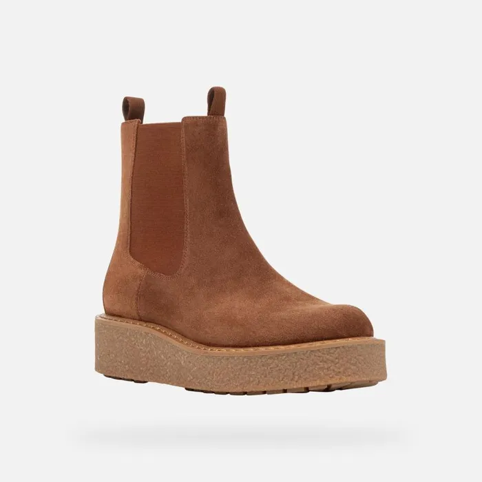 Woman Geox Ankle Boots ELIDEA C Suede Ankle Boots Camel Woman Geox Dark Camel