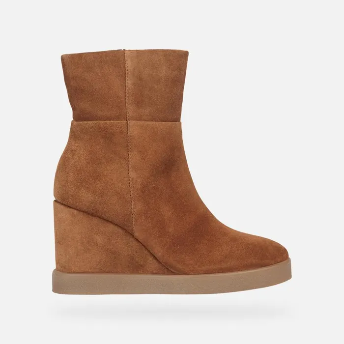 Woman Geox Ankle Boots ELIDEA WEDGE Ankle Boots With Wedge Camel Woman Geox Dark Camel